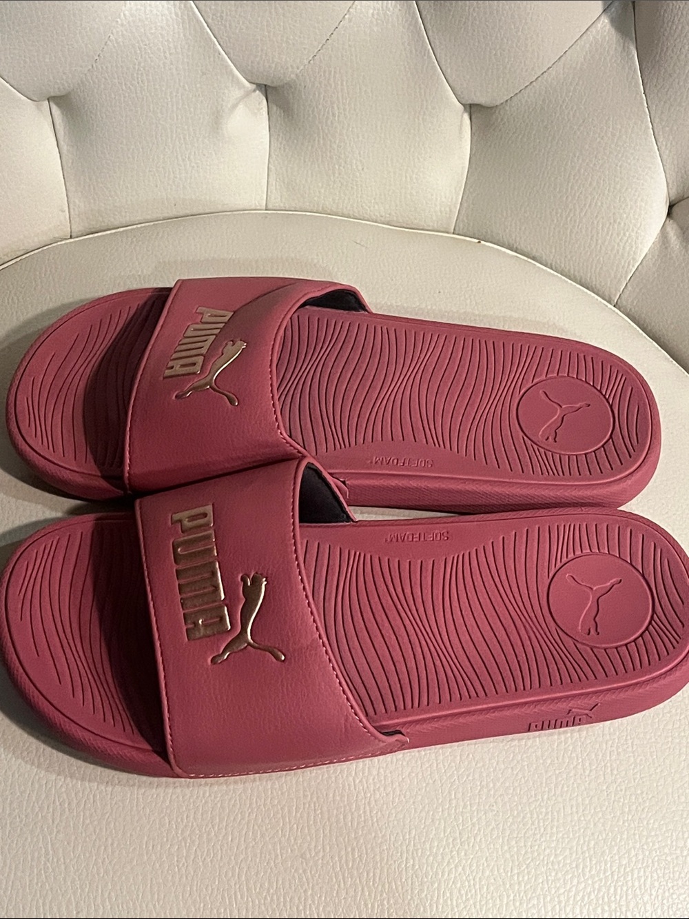 Puma Women's Rose Gold Logo Slide Sandals - Picture 8 of 10